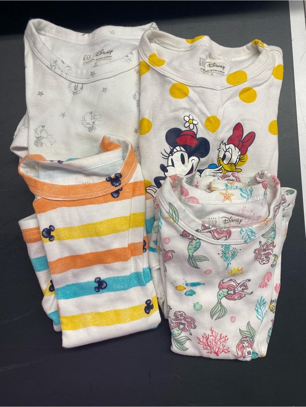 Gap -organically grown Pajamas - 4 sets short sleeve/shorts. Disney themed.